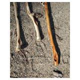 3 Handmade Handcarved Walking Sticks one with Carved Face in it