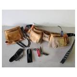 Tool Belts with some Random Tools, Bear MGC Pocket Knife, Husky Box cutter, and More
