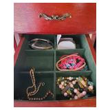 Gorgeous Tall Jewelry Armoire Cabinet with some Misc Costume Jewelry, year 2000 Disney Pins, and Beautiful Turquoise Necklace & Earrings