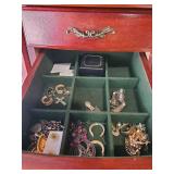 Gorgeous Tall Jewelry Armoire Cabinet with some Misc Costume Jewelry, year 2000 Disney Pins, and Beautiful Turquoise Necklace & Earrings