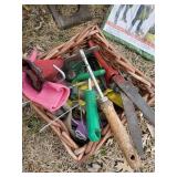 Small Garden Table with Garden Items, Awesome Rolling Garden Chair Birdhouse Garden Tools and more