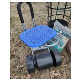 Small Garden Table with Garden Items, Awesome Rolling Garden Chair Birdhouse Garden Tools and more