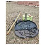 Outdoor Sport Lot with Apex Camo Bow With Case and Arrows With Two Targets Fishing Rods-Case-and More