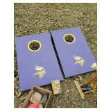 Outdoor Game Lot  Bag Board, Bags in Vintage Dupont Dynamite Box, Croquet and Bocce Ball