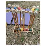 Outdoor Game Lot  Bag Board, Bags in Vintage Dupont Dynamite Box, Croquet and Bocce Ball