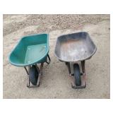 2 Wheel Barrows   One is Metal and in Good Condition other is Plastic and needs repair or for light use