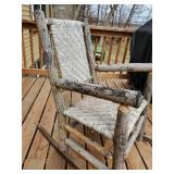 Handmade Rocking Chair made of Wood Logs and bird Feeder