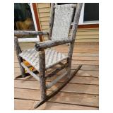 Handmade Rocking Chair made of Wood Logs and bird Feeder