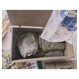 LARGE Military Lot, Military 2-tiered Wooden Box, Folding Cot with foam pad, Large Ammo Shell, Patches, And SO Much More