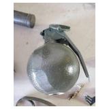 Authentic Military Lot with Hollowed out Grenades, Canteen, U.S. Locks and More