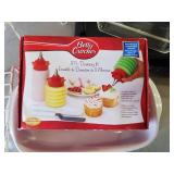 Kitchen Lot with Still in Box Betty Crocker Cake Decorating Kit, Fox Run Kitchen utinsels in Box, Mr Coffee Coffee Grinder, Rival Crock-ette and More