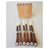 Stainless Steel Set of Steak Knives Made in England with wildlife Décor on Wood Handle
