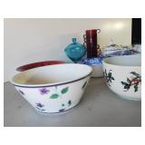 Beautiful Lot of Dishware Handmade Marcella Vibrant Red Dish, Liberty Blue Dishes one with Lid, Hand Painted made in Germany Phesant Dish and More