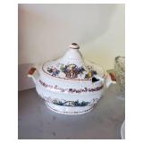 Beautiful Lot of Dishware Handmade Marcella Vibrant Red Dish, Liberty Blue Dishes one with Lid, Hand Painted made in Germany Phesant Dish and More