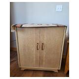 2 wooden Cabinets/side tables  one is a Lane Cedar Chest also Navajo rug/table runner