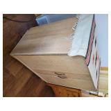 2 wooden Cabinets/side tables  one is a Lane Cedar Chest also Navajo rug/table runner