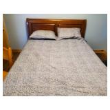 Full Size Sleigh Bed With Bedding and Convertible wood Chair/Step Stool