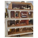 WHOA LOOK AT This Gorgeous LARGE Approx 45" T Doll House With Some Accessories unfinished but Wired for lighting This is Amazing