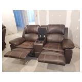 Gorgeous Leather Theatre Style Love Seat with Recliners on both sides and cup Holder in Between