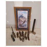 Gorgeous On Freedoms Wing by Rick Kelley framed Print and Several Vintage Shoe forms and Stand of Various Sizes