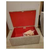 Antique Stow-Away By Barnett foot Stool ottoman, Wooden File Cabinet, Igloo Cooler and more