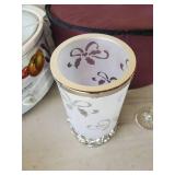 Misc Lot with Vintage Coffee Grinder, Hamilton Beach Crock Pot, Gorgeous Painted Pitcher, Princess House Lead Crystal Wine Glasses and More