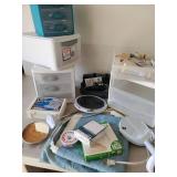 Mixed Bathroom Lot Wahl Beard Trimmer like new, Makeup Magnifying Mirrors, Heating Pad, First Aid stuff and More