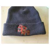 FireFighter Helmet with ornate Eagle ornament, SP FD knit Hat, and Boots