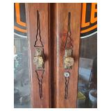 Large Antique Wooden Armoire with Class Front Lower Storage and Clothes Rod, In Solid Condition