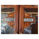 Large Antique Wooden Armoire with Class Front Lower Storage and Clothes Rod, In Solid Condition