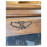 Large Antique Wooden Armoire with Class Front Lower Storage and Clothes Rod, In Solid Condition