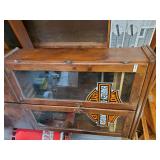 Large Antique Wooden Armoire with Class Front Lower Storage and Clothes Rod, In Solid Condition