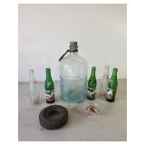 Large Silent Glow Oil Burner Jug, Firestone Ashtray, Vintage Soda Bottles, and more