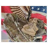 LARGE Gorgeous Eagle/Flag Blanket With Military Items Jacket Boots Maglite and More