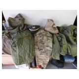 Military Lot Kingform Hat Jacket Gortex Boots Pants And More in a Duffle Bag Ruc Sac