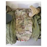 Military Lot Kingform Hat Jacket Gortex Boots Pants And More in a Duffle Bag Ruc Sac