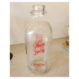 Vintage Home Dairy Milk builds Great Athletes Glass milk Jar, Vintage German Madame Alexander Doll in Case, Purple Glass Glasses and more