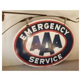 WHOA  Vintage AAA Emergency Service Porcelain Sign with hanging Bracket