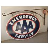 WHOA  Vintage AAA Emergency Service Porcelain Sign with hanging Bracket