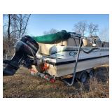 Boat Apache Seamaster Deck Boat with Evinrude 200HP Vindicator Outboard Motor and Stainless Steel two Axel Trailer