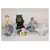 Collection of Ceramic and Porcelain Figurines and Piggy Bank