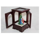 Festive Caroling Family Music Box with Tree in Wooden Case
