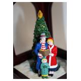 Festive Caroling Family Music Box with Tree in Wooden Case
