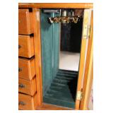 Vintage Wooden Jewelry Box with Floral Glass Doors