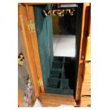 Vintage Wooden Jewelry Box with Floral Glass Doors