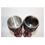 Pair of Decorative Skull Chalice Goblets with Floral Design