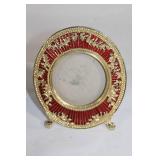 Vintage Gold-Toned Round Photo Frame with Red Detailing