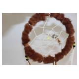 Handcrafted Dreamcatcher with Brown Fur and White Feathers