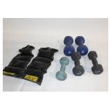 Set of Dumbbells and Everlast Ankle Weights