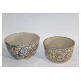 Set of 2 Vintage Stoneware Bowls with Blue and Brown Speckled Design